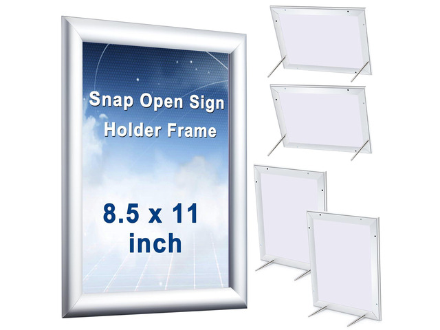4 Pcs 8.5 x 11 Inch Snap Frame Silver Front Load Easy Open Snap Frame Metal Poster/Picture Open Sign Holder, Wall Mount or Tabletop
