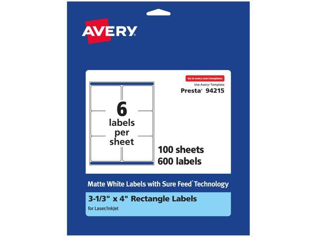 Matte White Rectangle Labels, Sure Feed Technology, 3-1/3' x 4', 600 Matte White Printable Labels