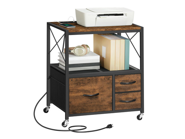 File Cabinet with Charging Station, 3 Drawer Lateral Filing Cabinet for Home Office, Mobile Printer Stand with Open Shelf, Fits A4/Letter Size...