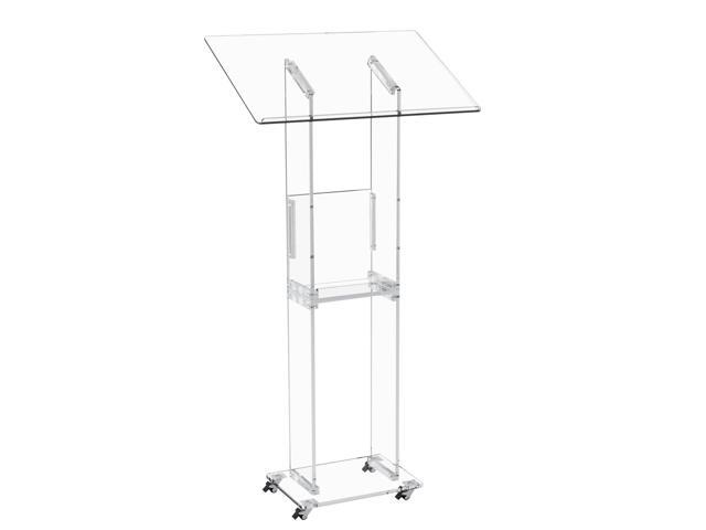 Trmullory Acrylic Podium Stand47' Clear Podium with Wheels Wide Reading DeskTwo-Storey Storage Spacepulpits for ChurchesConcertsClassrooms Weddings