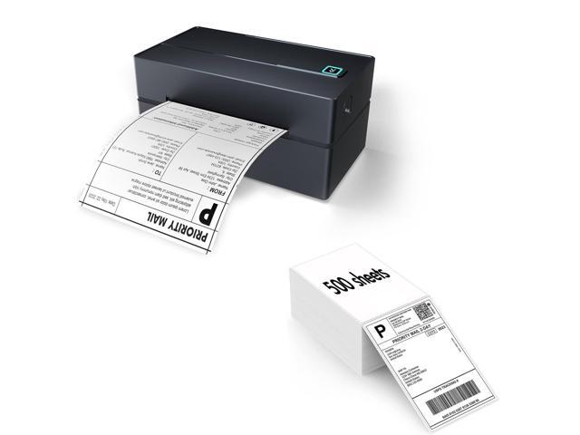 Bluetooth Thermal Shipping Label Printer (Black) + Thermal Direct Shipping Labels (Pack of 500 Fan-Fold Labels)