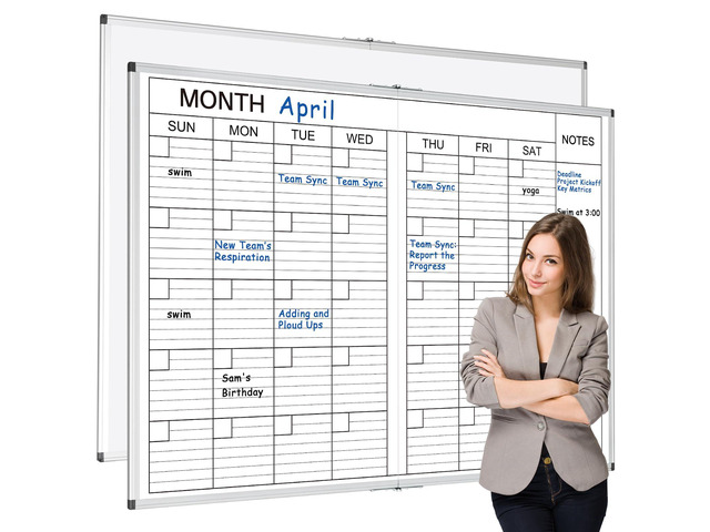 Large 48' x 36' Magnetic 1 Month Dry Erase Calendar White Board Foldable Whiteboard Calendar for Wall Mounted 2 in 1 Double Side Whiteboard with...