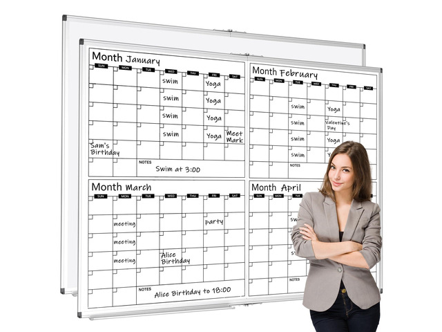 Large 48' x 36' Magnetic 4 Month Dry Erase Calendar White Board Foldable Whiteboard Calendar for Wall Mounted 2 in 1 Double Side Whiteboard with...