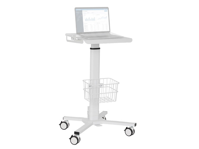 Mobile Laptop Cart on Wheels, Adjustable Height Mobile Laptop Cart with Pneumatic Lifting(31.5' - 47.25'), Storage Basket, Cup Holder, Cable...