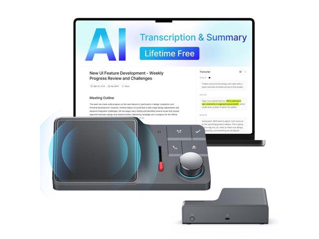 H1 Lite AI Conference Speakerphone Work with Bluetooth Earphones, AI Audio Companion for Mac mini, Noise-Canceling Mics, AI Transcription &.