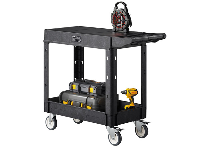 Utility Cart, 550 lbs Load Capacity, 31.3 x 17.7-inch Service Cart, Two-Shelf Heavy Duty Plastic Utility Cart with 360° Swivel Wheels (2 with...