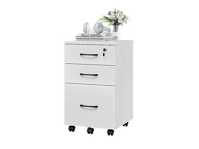3 Drawer Wood Mobile File Cabinet, Under Desk Storage Drawers Small File Cabinet for Home Office (White)