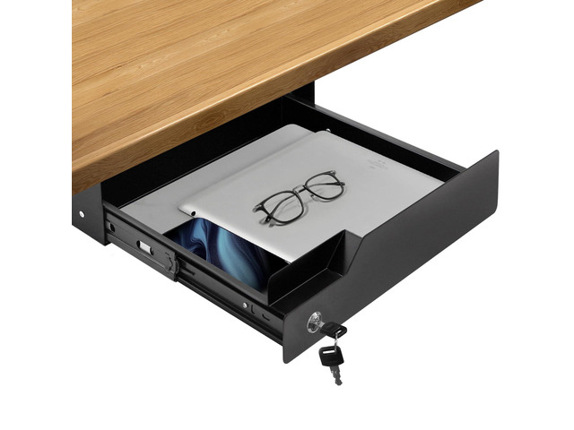Under Desk Drawer Storage with Lock, Metal Undermount Table Drawer, Ball Bearing Slides Out Tray Organizer for Paper, Pencil, and Laptop...