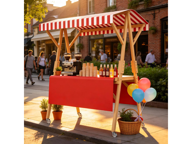 Market Stall Frame Carts Width 59' Outdoor Pine Wood Street Food Vendor Cart with Canopy Folding Vendor Stall Cart with Wheels for Beaches or...