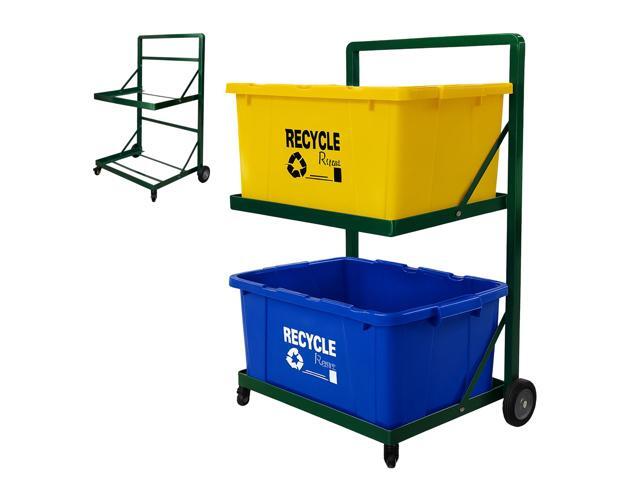 Recycling Cart,2-Tier Recycle Bin Cart with Wheels,Holds up to 140 Lbs,Rolling Utility Organizer for Garbage Sorting,Warehouse and Garage (Green)