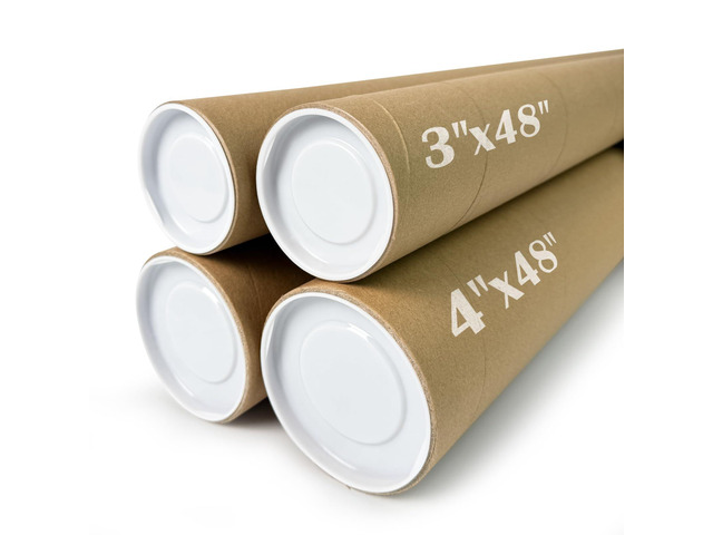 4 Pack Poster Mailing Tubes with Caps, Heavy Duty Cardboard Poster Tube, Shipping Tube for Prints, Documents, Crafts & Golf Clubs (4in*48in, 3in*48in)