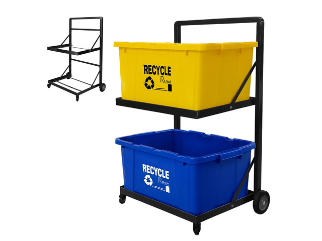 Recycling Cart,2-Tier Recycle Bin Cart with Wheels,Holds up to 140 Lbs,Rolling Utility Organizer for Garbage Sorting,Warehouse and Garage (Black)