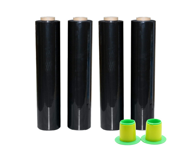 4 Pack Industrial Black Stretch Wrap Film with Plastic Handle 18' 1200ft 72Gauge for Pallet Wrap, Durable Self-Adhering Packing, Moving, Packaging,...