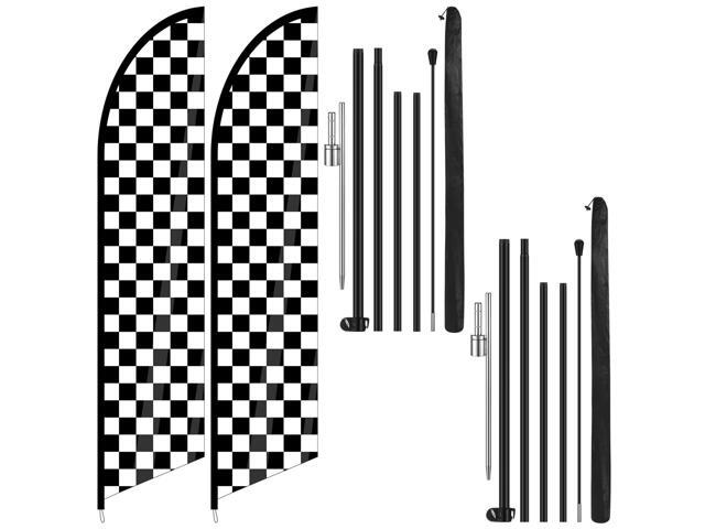2 Sets Checkered Flag Banner Black and White Swooper Flag with Pole Kit Checkered Feather Racing Windless Full Sleeve Banner Finish Line Sign Kit...