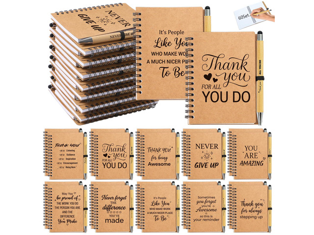 120pcs/60 Sets Employee Appreciation Gifts Bulk, 60 Inspirational Notebooks & 60 Motivational Pens for Coworker Gifts, Team Building, Nurse,...