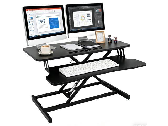 Standing Desk Converter, Height Adjustable Sit to Stand Riser, Dual Monitor and Laptop Workstation with Wide Keyboard Tray, Desk Lifter for Home...
