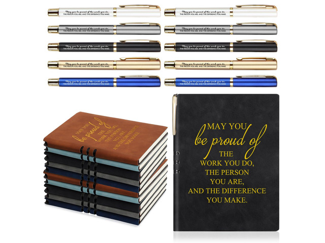 40 Pcs/ 20sets Inspirational Gift Bulk A5 Leather Notebooks Journal with Motivational Ballpoint Pens for Employees Coworker Back to School Teacher...