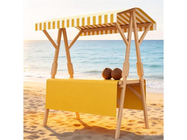 Market Stall Frame Carts Width 59' Outdoor Pine Wood Street Food Vendor Cart with Canopy Folding Vendor Stall Cart with Wheels for Beaches or...