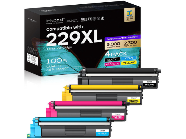 TN229XL TN229 Toner Cartridge 4 Pack Replacement for Brother Compatible with MFC-L3780CDW HL-L3280CDW MFC-L3720CDW HL-L3300CDW, 3000 Pages Black/...