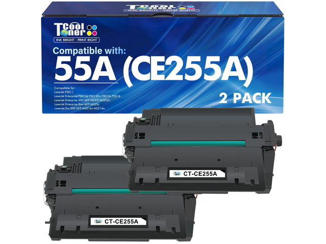 55A CE255A Black Toner Cartridge for HP P3015 55X CE255X M521dn 2-Pack Compatible for HP CE255A 55A LaserJet P3015 for P3011 P3015d P3015x...