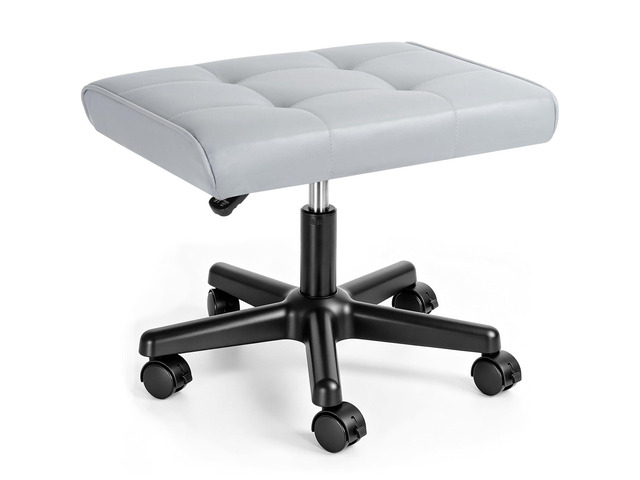 Footrest Under Desk Leg Rest Ottoman Adjustable Height Foot Stool (Grey) PU Ergonomic Foot Rest with Wheels Leather Footrest for Home Office