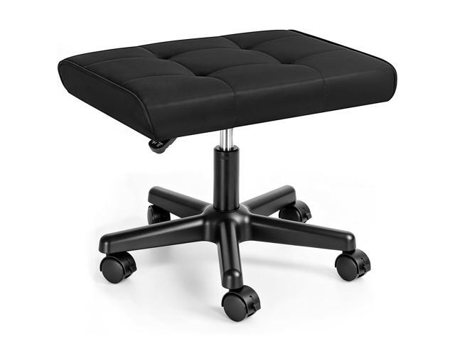 Footrest Under Desk Leg Rest Ottoman Adjustable Height Foot Stool (Black) PU Ergonomic Foot Rest with Wheels Leather Footrest for Home Office, Large