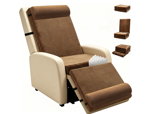 5-in-1 Recliner Egg Crate Foam Seat Cushion with 27'' High Back,Footrest and 2 Adjustable Half Moon Pillows, Non-Slip Recliner Pads with Velvet...