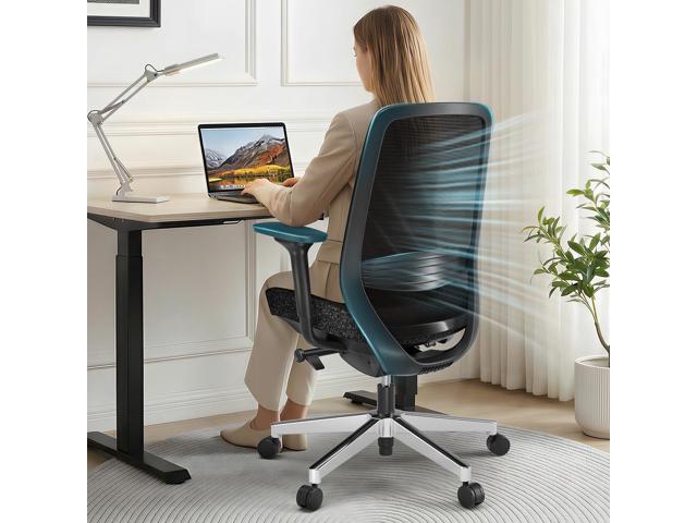 Ergonomic Office Chair, Lumbar Support, 4D Armrests, Black Extra-Thick Seat, 4D Armrests, 4.3 in Lumbar Support,Seat Depth, Mesh Back, 126-Degree.