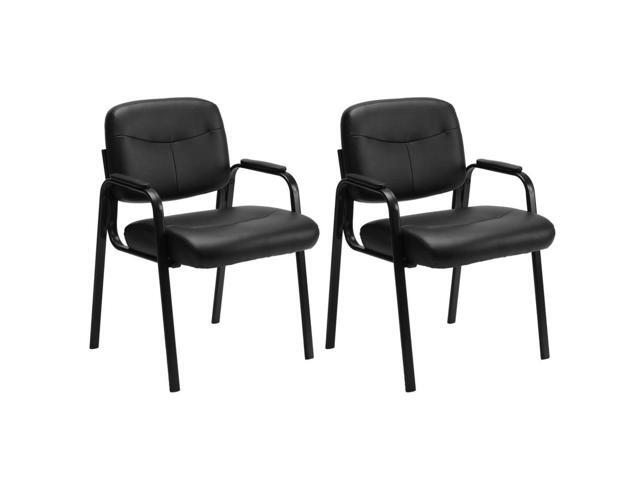Reception Chairs, Leather Conference Room with Padded Arms and No Wheels for Professional Office Meeting Spaces and Guest SeatingBlack-2 Pack