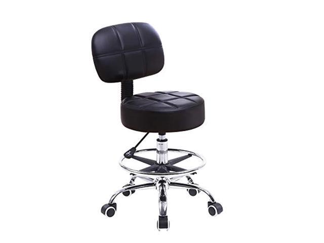 Swivel Round Rolling Stool PU Leather with Adjustable Foot Rest Height Adjustable Task Work Drafting Chair with Back (Black)