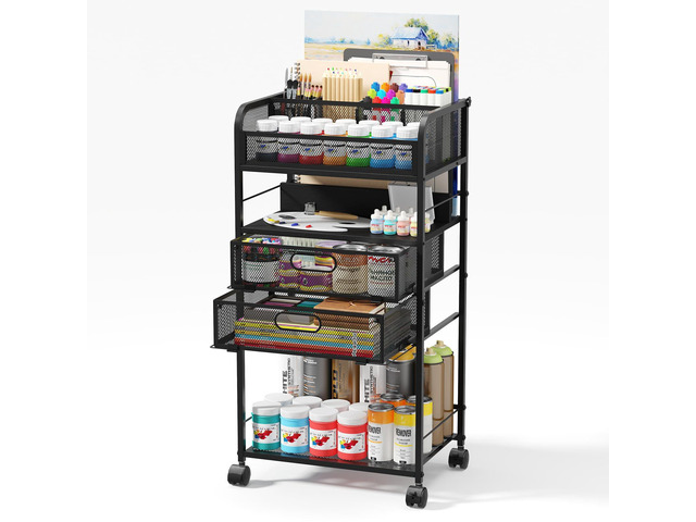 Art cart, 5 Tier Rolling Cart - Utility Cart with Storage Drawer and Wheels, Versatile Art & Craft Organizer for Home, Office, or Studio Ideal for...