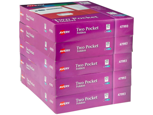 Two Pocket Folders, Holds up to 40 Sheets, Business Card Slot, Case Pack of 125 Assorted Folders (47993)