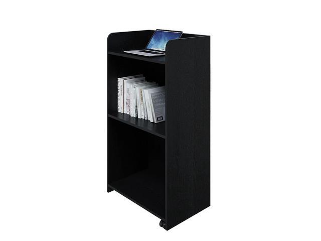 Podium Stand Portable with Wheels, Floor Stand for church, meetings, debate with large storage area, (Black)
