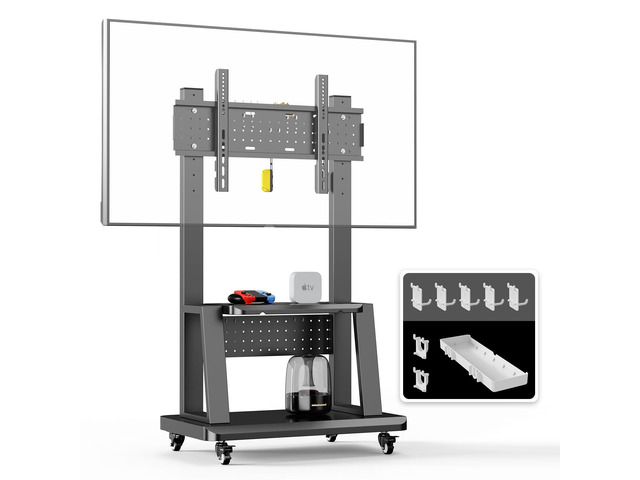 Mobile TV Stand on Wheels for 32-75 Inch TVs with Perforated Panel Storage & Shelf, Height Adjustable Heavy-Duty Holds up to 180lbs,Max VESA 600 *...
