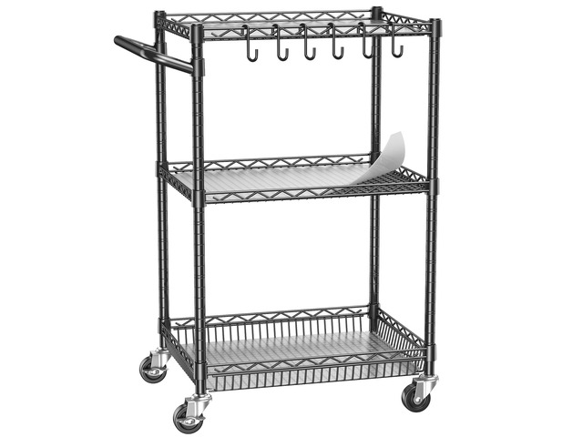 3 Tier Rolling Utility Metal Carts with Wheels Heavy Duty Cart 750Lbs Adjustable Kitchen Storage Organizer Cart with Handle & Shelf Liner...