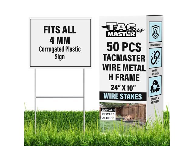 Tacmaster Wire Metal Yard and Sign H Stakes Durable Blank Lawn Sign Posts for 4mm Corrugated Panels, Real Estate Signs, Waterproof and Wind...