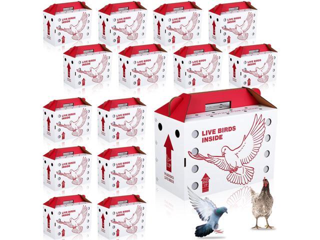 15 Pack Single Live Chicken Shipping Boxes 17.5 x 8.5 x 11.5' Live Bird Shipping Boxes Cardboard Pet Carrier with Handle for Poultry, Pigeons, &...