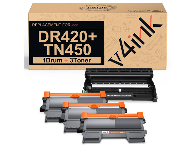 DR420 TN450 Compatible for Brother DR420 Drum TN450 Toner 4-Pack Set (1 Drum + 3 Toner) Combo Black Replacement for HL-2240 HL-2240D HL-2270DW...