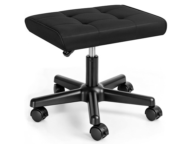 Footrest Under Desk Leg Rest Ottoman Adjustable Height Foot Stool (Black) PU Ergonomic Foot Rest with Wheels Leather Footrest for Home Office