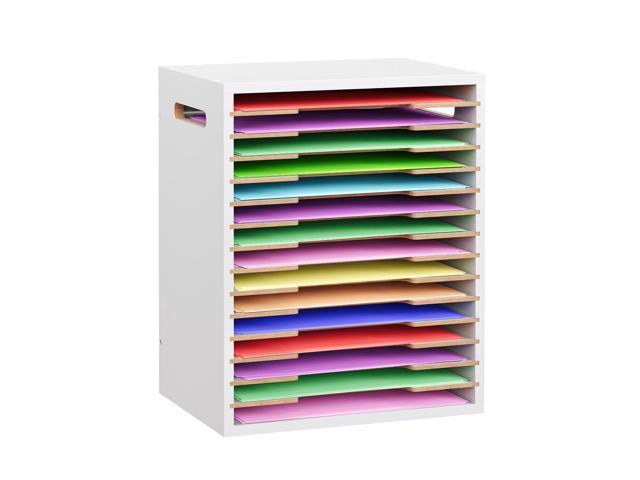 12x12 Scrapbook Paper Storage Organizer Wood, 18 Tier Desk File Organizer with Handle, Stackable Paper Sorter Holder with Adjustable Shelves for...