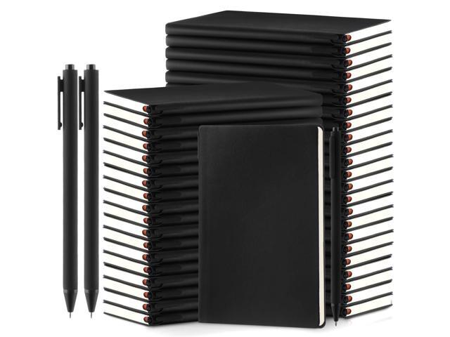 30 Pack Notebooks Journals with 30 Pens, Bulk A5 Softcover Leather Notepad Journal with Pen for School Business Work Writing, 200 Pages(Black, Solid)
