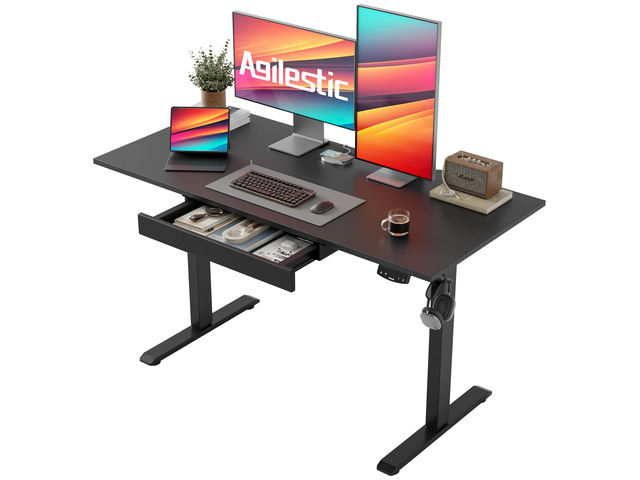 Electric Standing Desk with Drawers, 47.8 x 24 Inches Height Adjustable Desk, Stand up Computer Table with Memory Preset, for Work Office Home, Black