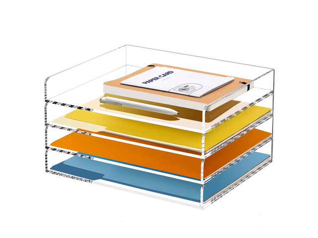 4 Tier Stackable Letter Tray, Acrylic Paper Organizer File Trays Paper Sorter, Clear Office Supplies Accessories for Letter/A4 Size Folders...