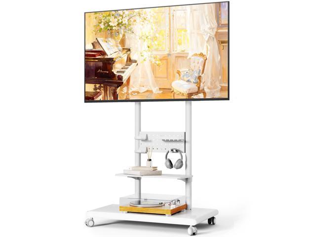 Heavy-Duty Rolling TV Stand for 3775TVs up to 198lbs,White Height Adjustable,Tilt Swivel Rolling TV Cart with Pegboard Storage,Max VESA...