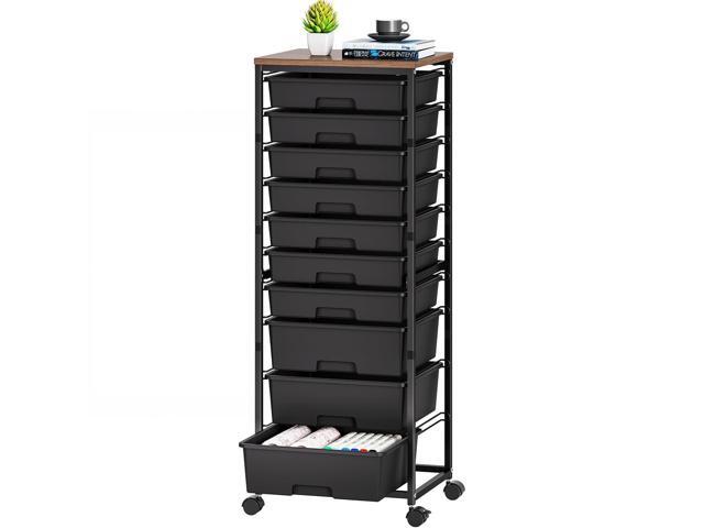 Rolling Cart with Drawers,10 Drawer Rolling Cart,Craft Organizer with Wheels,Teacher Storage Cart with Wooden Tabletop for School,Office and.