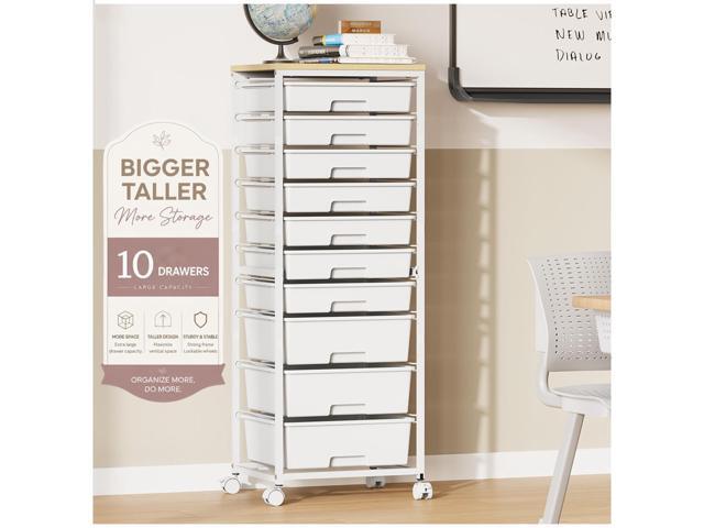 Rolling Cart with Drawers,10 Drawer Rolling Cart,Craft Organizer with Wheels,Teacher Storage Cart with Wooden Tabletop for School,Office and...