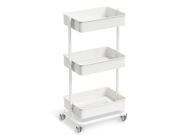 3 Tier Utility Rolling Cart, Heavy Duty Metal Rolling Cart with Wheels, Storage Organizer, Portable Mobile Shelving Unit for Office, Bathroom,.