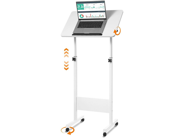 Mobile Podium, Adjustable Standing Desk with Caster Wheels, Adjustable Height 360Â° Swivel Desktop, Versatile Podium Laptop Desk Stand Up Desk Easel...