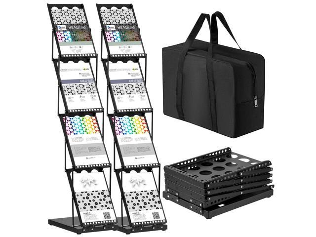 2 Pieces Foldable Magazine Rack Metal Catalog Literature Rack Portable 4 Pockets with Carrying Bag Brochure Stand Literature Display Holder Stand...