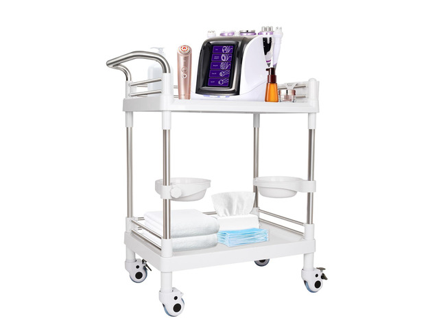 Mobile Utility Cart with Wheels Professional Medical Trolley Cart 220 Lbs Load Plastic and Stainless Steel Esthetician Storage Cart with Basins and...